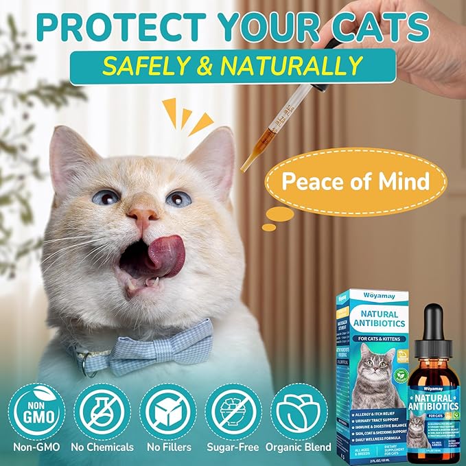 Antibiotics for Cats, Natural Antibiotic for Allergy Relief, Urinary Tract Health, Itch Relief & Digestion Care, Cat Allergy Relief for Cats, Cat Immune Support Supplement, 4 Fl Oz