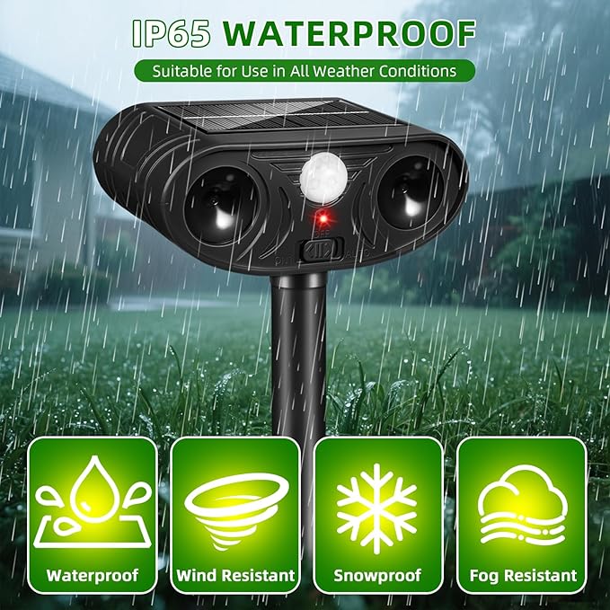2026 Upgraded Solar Ultrasonic Animal Repellent Deer Repellent Devices Cat Deterrent Outdoor with Motion Sensor Dog Deterrent Keep Raccoon Squirrel Skunk Rabbit Away from Yard Lawn Garden 4 Pack