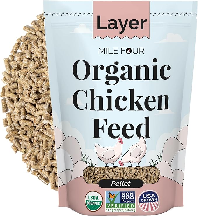Mile Four Organic Chicken Feed – Layer Pellet, Non-GMO, USA Grown, 16% Protein, Corn-Free, Soy-Free, Non-Medicated Feed for Chickens, 2 lbs Sample