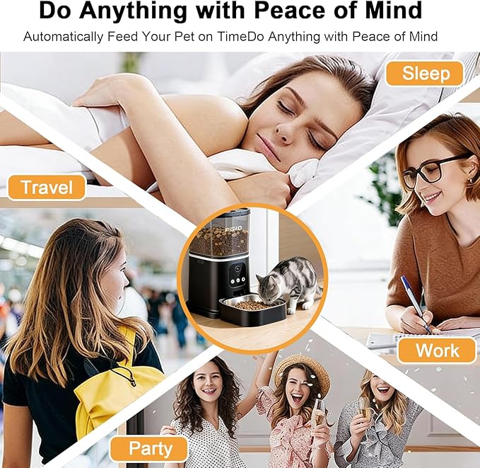 Automatic Cat Feeder, 2.4G WiFi Automatic Dog Food Dispenser,Auto Dog Feeder with APP Control, 5L Timed Auto Cats Food Dispenser w 2-Way Audio for Multiple Pe