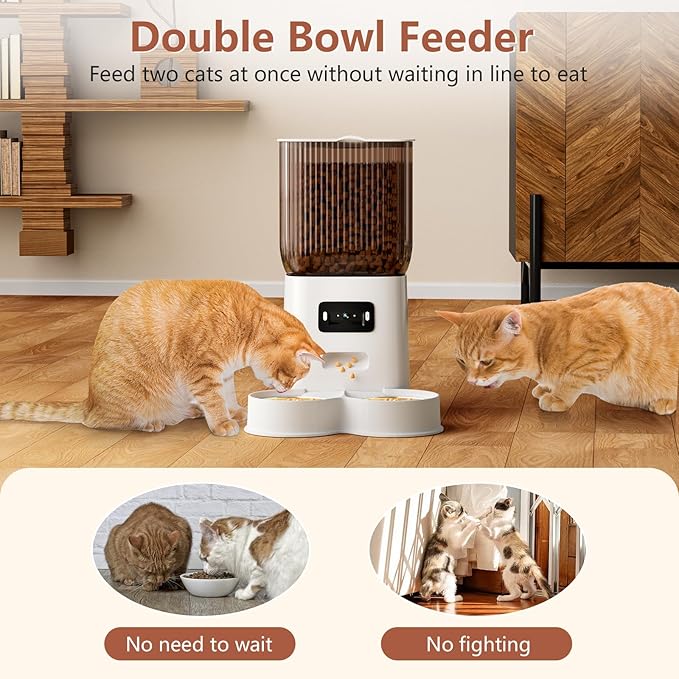 Automatic Cat Feeder with Camera, 5L Auto Dog Feeder with Night Vision Cat Food Dispenser with Stainless Steel Bowl, Pet Feeder for Small Pets Indoor (Vedio)