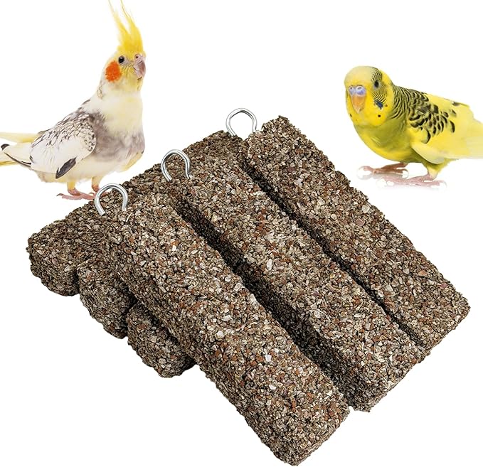 PINVNBY 6 PCS Parakeet Treats Natural Minerals Parrot Treat Sticks Calcium Cockatiel Snacks Hanging Bird Chewing Toy for Budgies Conurus Lovebirds Finches