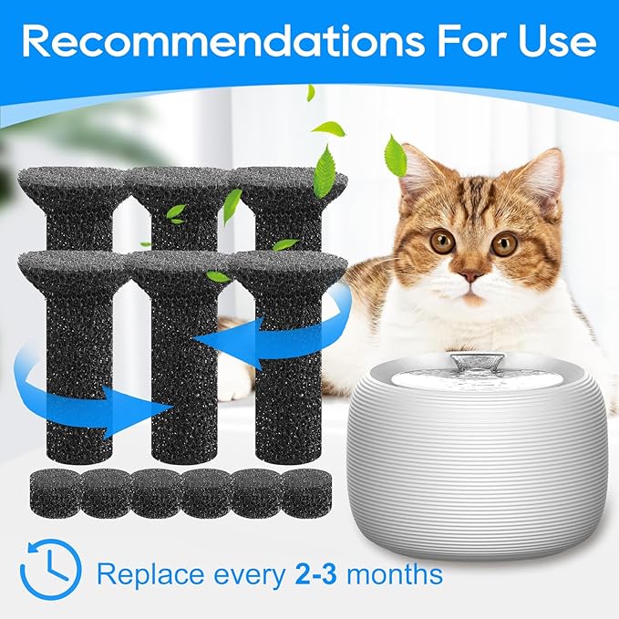 Premium Fountain Replacement Foam Filters/Sponge Mufflers - 6 Sets (Compatible with Premium Smart 2.5L/84oz Cat Pet Dog Water Fountain for Drinking)