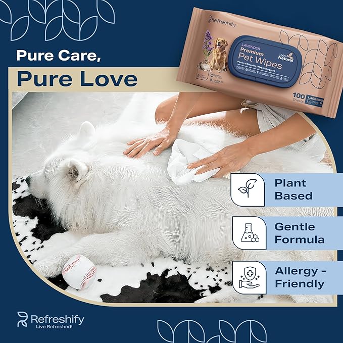 Dog Wipes for Paws and Butt - (800 Wipes) - Plant Based Lavendar Scented, Pet Wipes for Dogs and Cats - Deodorizing Non Toxic Dog Wipes - 8 Packs of 100