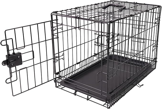 Amazon Basics Durable, Foldable Metal Wire Pet Crate with Tray, Portable and Sturdy for Travel, Single Door, Divider Panel, Perfect Size for Small Dogs, 22 x 13 x 16 in, Black