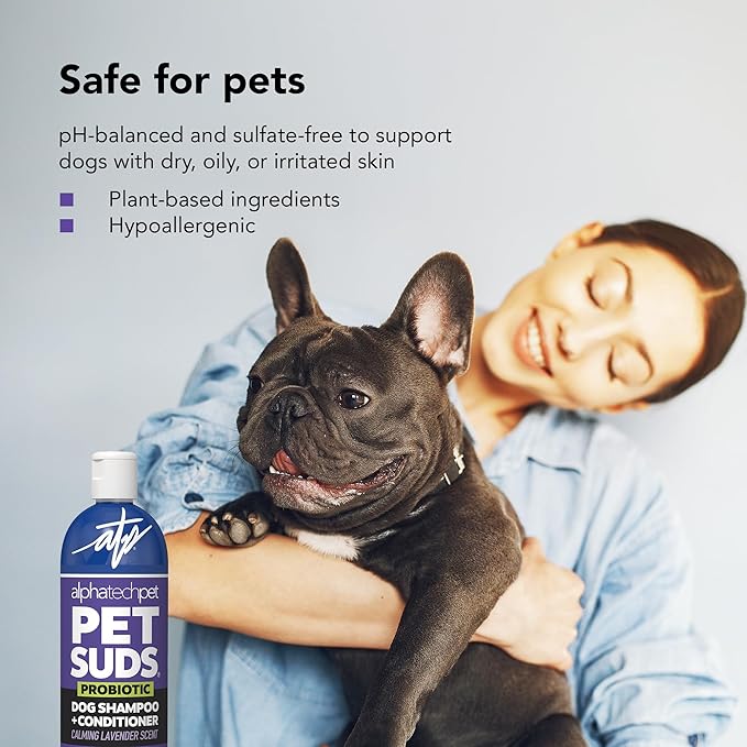 PetSuds Probiotic Dog Shampoo and Conditioner - Helps with Hotspots, and Dry, Oily Skin - Hypoallergenic and Sulfate Free Pet Shampoo - Lavender, 16 Oz. by Alpha Tech Pet