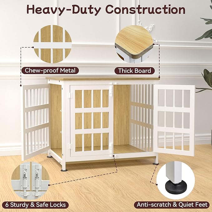 26'' Dog Crate Furniture Large Breed Dog Crate Dog Kennels for Inside Wooden Dog Crates End Table Heavy Duty Indoor Combination Cage for Medium to Large Dogs Oak