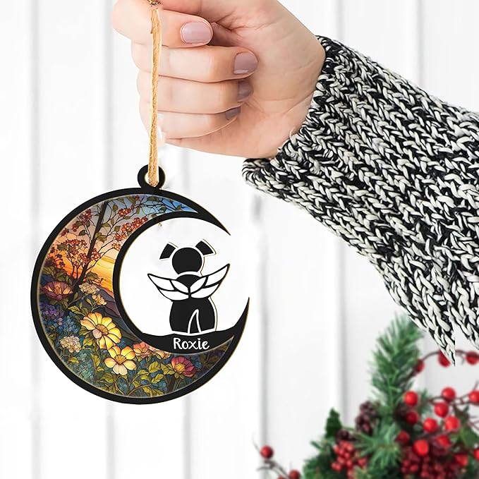 LOVELYPOD DIY Dog Ornament Suncatcher Memorial Gifts for Dog Lovers, A Black Dog with Wings on Window Hangings Suncatcher, Loss of Dog Sympathy Gift, Remembrance Gifts in Memory Dog (4 Inches)