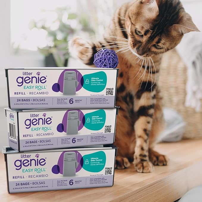 Litter Genie Easy Roll Refill Bags | Up to 6 months of supply in 1 Roll - 24 tear-off Bags | Ultimate Odor Control Cat Litter Bag (Pack of 2)