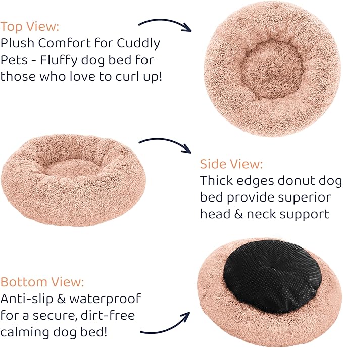 Donut Dog Bed - Premium Comfort for Anxiety Relief - Fluffy & Calming Design with Ultra-Plush Support | Cozy Round Dog Bed with Super Soft Circle Style (Size S Pink)