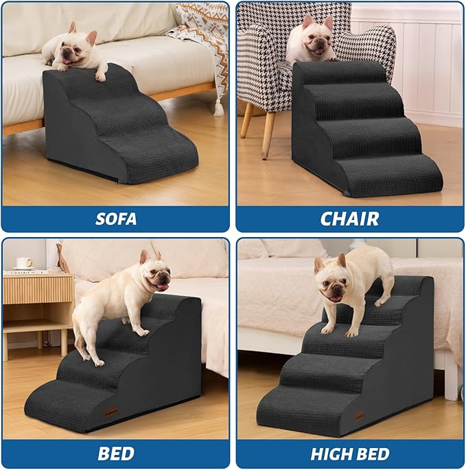 5-Step Dog Stairs and Ramp for High Bed, Non-Slip Sturdy Pet Steps for Small Dogs and Cats,22.2" H, Black