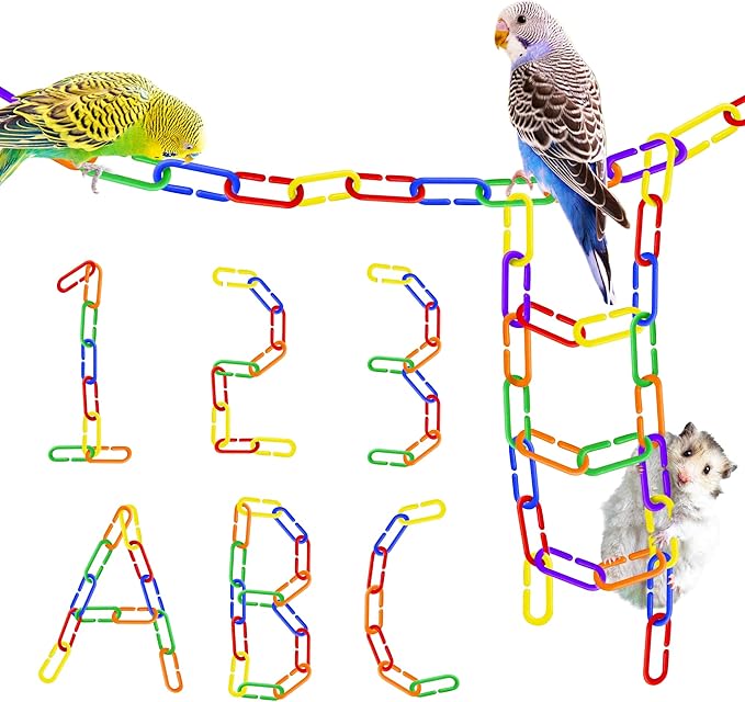 SunGrow Rainbow C-Clips Plastic Chain Links, Bird Swing & Climbing Chain Cage Toy Clips & Hooks, DIY Kids Learning Toys for Classroom, Suitable for Sugar Glider, Rat, Parrot, Bird (200 Pcs)