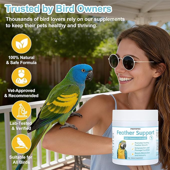 Feather Growth Supplement for Birds, Bird Molting Support for Plucking Regrowth, Multivitamin Minerals & Amino Acids for All Birds, Support Healthy Feather Regeneration & Plumage Shine