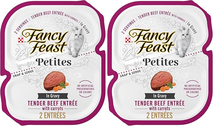 Fancy Feast Purina Petites Tender Beef Entree with Carrots in Gravy Gourmet Wet Cat Food - 2.8 oz. Tubs,(Pack of 24)