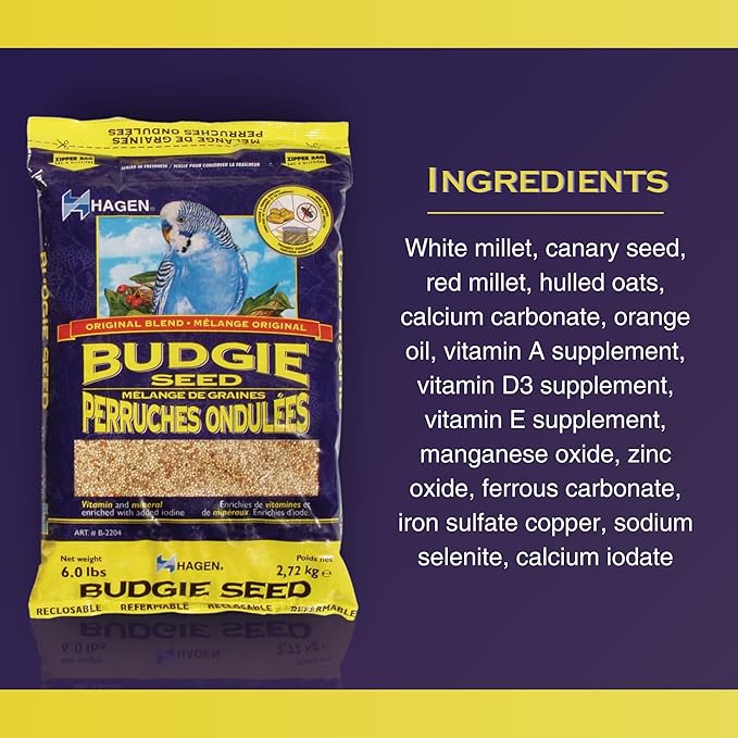 Hagen Parakeet/Budgie Staple White Millet Bird Seed Seed – Premium Blend, Nutritionally Balanced, Fortified with Vitamins & Minerals, Dust-Free Mix for Budgies, 25 lb Bag
