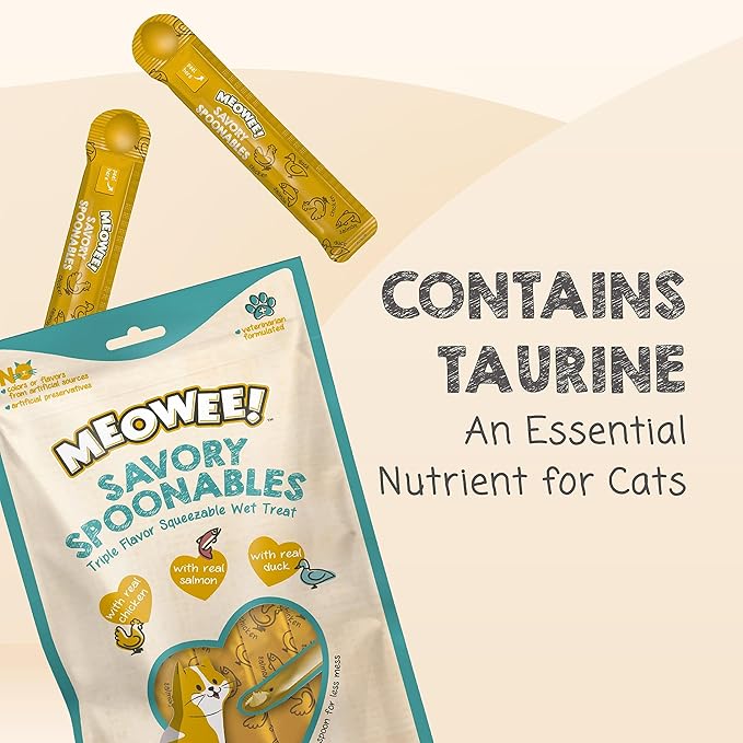 Savory Spoonables with Real Chicken, Salmon and Duck for Cats, 8 Count, Treat Your Cat to Triple Flavor Squeezable Lickable Wet Treats with Built-in Spoon for Less Mess (Pack of 2)