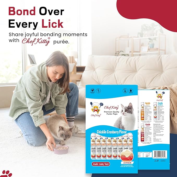 Cat Treats Lickable | Grain-Free Cat Food Toppers| Creamy Puree Squeeze Ups Urinary Tract Health & Kidney Support | 0.5 oz. Each Tube, Chicken with Cranberry Recipe | 10 Tubes