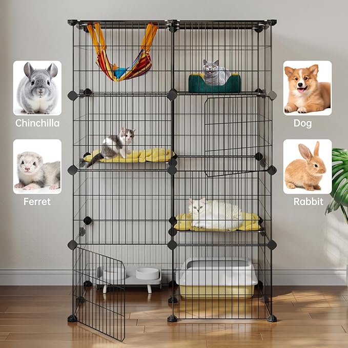 Oneluck 4-Tier Large Cat Cages ，47.2 Inch Enclosures Indoor, Catio,DIY Cat Playpen Detachable Metal Wire Kennels Cat Crate Exercise Extra Place Ideal for 1-2 Kitty