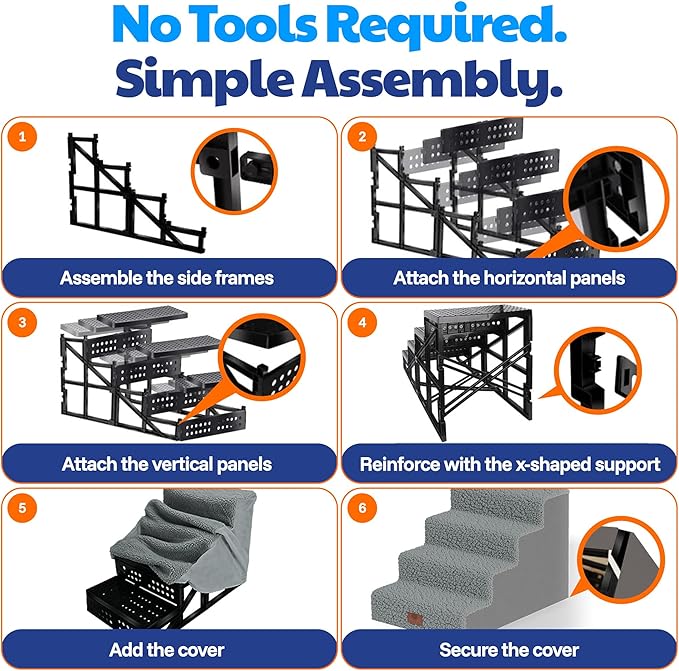 AKC 4-Step Pet Stairs – Durable, Non-Slip Steps for Small Dogs and Cats, Washable Cover, Simple No-Tool Assembly, Supports Up to 50 lbs