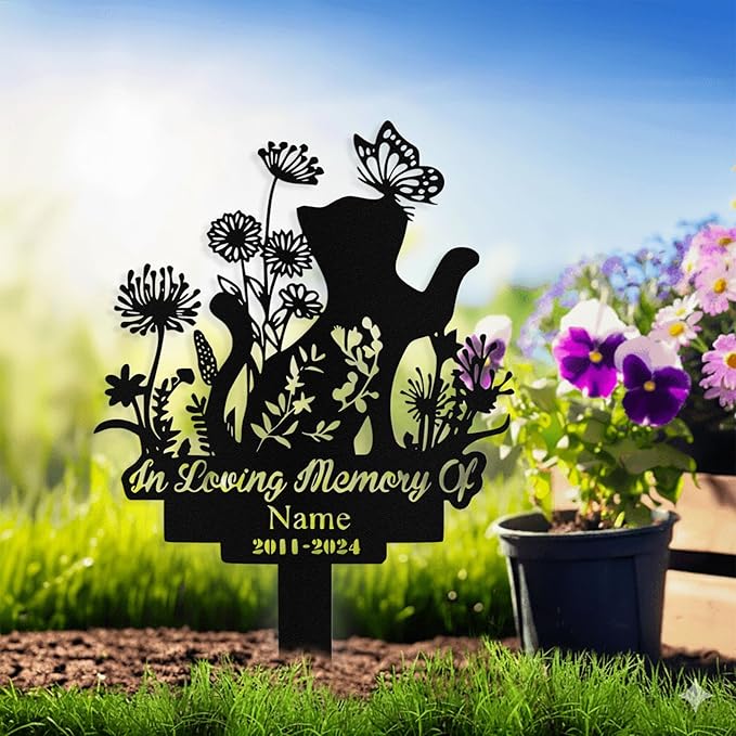 Custom Cat Grave Marker Outdoor, Personalized Metal Cat Memorial Grave Stake with Name and Date, Outdoor Waterrproof Cats Memorial Plaque