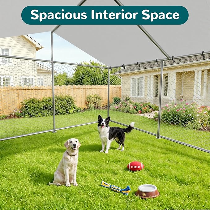 7.8'x7.8' Outdoor Dog Kennel, Heavy-Duty Dog Enclosure with Wire Mesh Fence, Lock & Waterproof Cover for Large Dogs