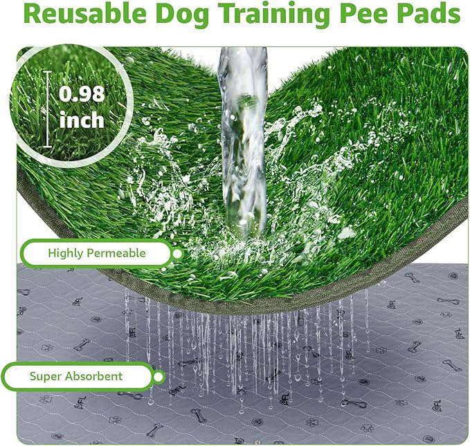 Dog Grass Mat with Pee Pad, Artificial Indoor Turf Grass Potty Training Pads for Dogs Tray Doggies Washable Reusable Puppy Pads Leakproof Pee on Outdoor Patio Balcony Apartment(39x31.49'')