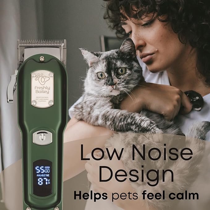 Freshly Bailey Cat Clippers for Matted Hair - Matted Cat Fur Remover - Low Noise Grooming Trimmer & Shaver | Pet Clippers for Long Hair Cats | Professional Pet Shaver with Detachable Guards