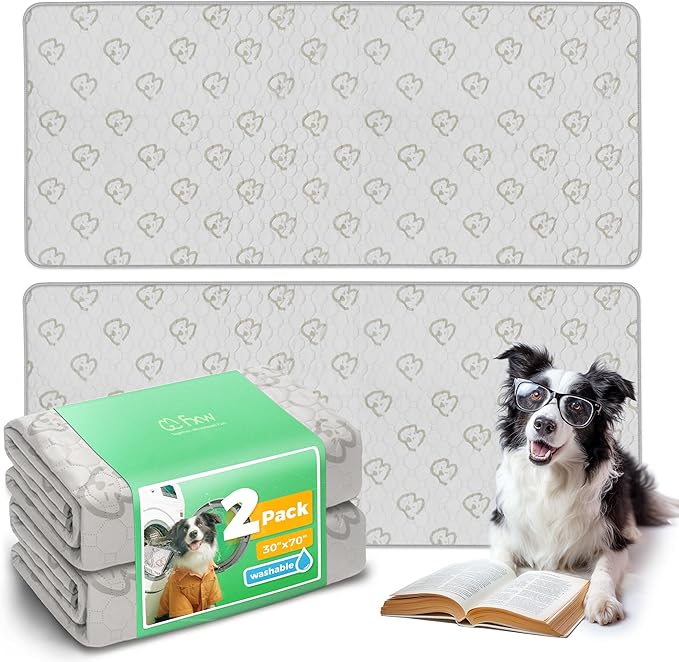 FXW Washable Pee Pads for Dogs, Puppy Pads with Super Absorbent, Specifically Designed for Potty Training, 30" x 70" Rectangle, Khaki, 2 Packs