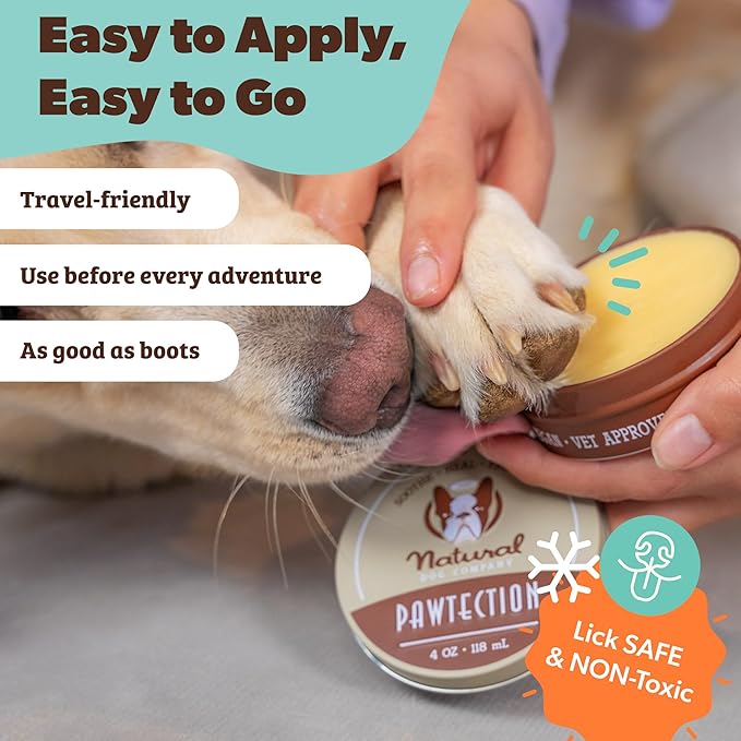 Natural Dog Company PawTection Balm for Dogs – Winter Paw Protection from Snow, Ice & Salt, Wax-Based Paw Barrier Balm, All Breeds for Cold Weather Walks & Outdoor Adventures, Lick-Safe, 1 oz Tin