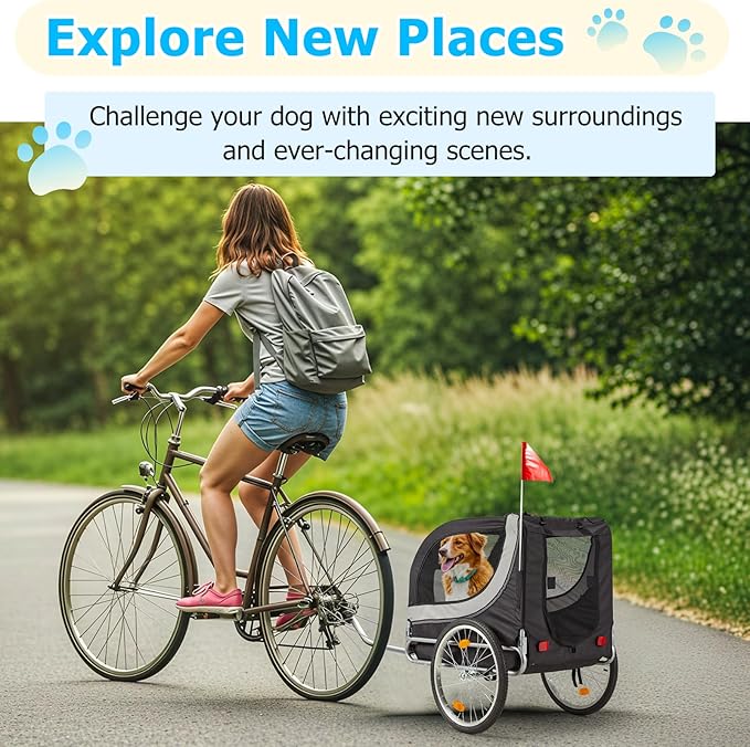Foldable Pet Bike Trailer for Dogs up to 88 lbs – Universal Hitch Bicycle Carrier with Shock‑Absorbing Tires, Mesh Ventilation & Quick‑Release Wheels (55″/57″)