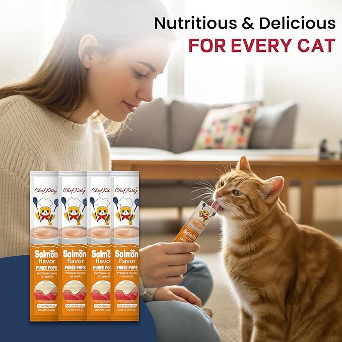 Cat Treats Lickable | Grain-Free Cat Food Toppers & Salmon Treats | Creamy Puree Squeeze Ups with Vitamin E & Taurine, Digestible Formula | 0.5 oz. Each Tube, Salmon Flavor | 10 Tubes