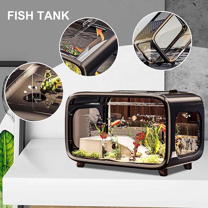 Fish Tank Small, Clear Acrylic Aquarium, Betta Fish Tank with Open Top, Aquatic Animals Container with Easy Cleaning Design, Fishes Bowl and Stable Base for Use Snails Plants Shrimp Turtle