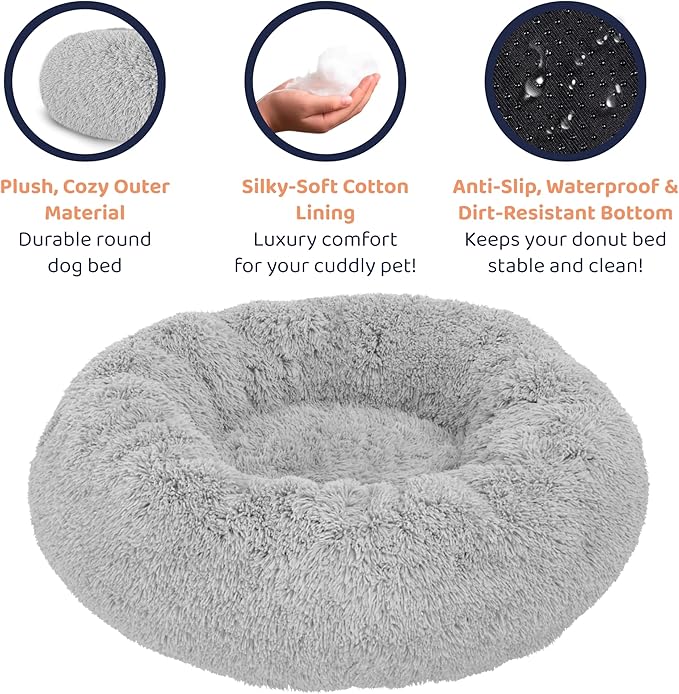 Donut Dog Bed - Premium Comfort for Anxiety Relief - Fluffy & Calming Design with Ultra-Plush Support | Cozy Round Dog Bed with Super Soft Circle Style (Grey, X-Large)