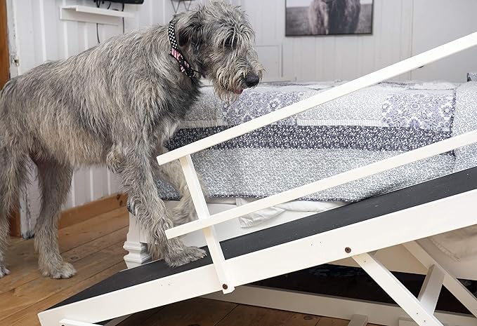 Large Dog Ramp for Bed, by DoggoRamps – Extra Wide Dog Ramp for Large Dogs to Get on High Beds up to 35" Tall – Wide Ramp with Rails, Platform & Non-Slip Grip – Made in N America from Solid Hardwood