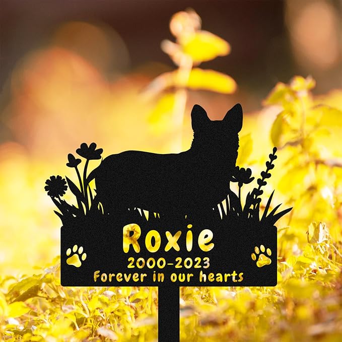 Personalized Dog Corgi Memorial Stake Metal Grave Marker, Custom Corgi Flowers Dog Memorial Grave Marker Garden Stake, Metal Sympathy Sign Remembrance Marker Customized Gifts