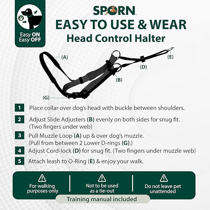 SPORN Head Dog Halter, Black, Large