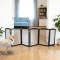 ZJSF Freestanding Dog Fence Indoor, Foldable Dog Gate for Doorways, Stairs or Hallways, Sturdy Wood Extra Wide Pet Gate with Support Feet for The House, Black, 32 "Height-6 Panels