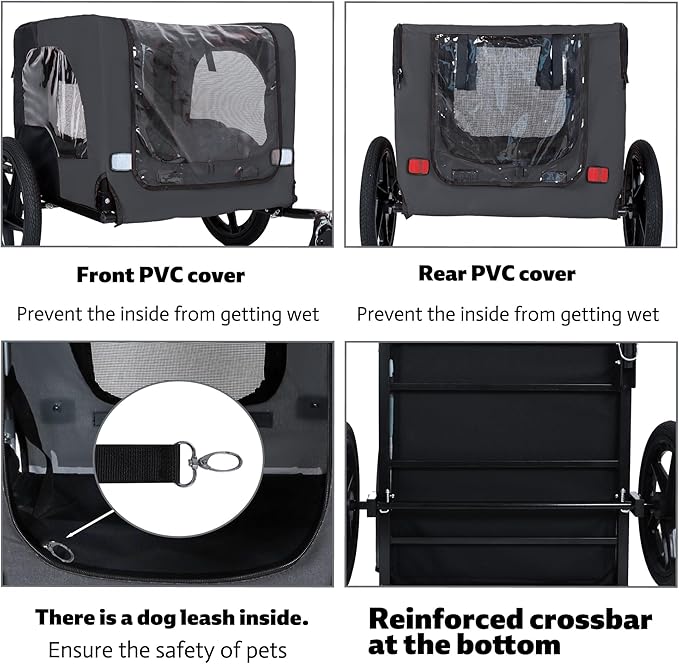 Collapsible Pet Bike Trailer, Portable Dog Bicycle Trailer with Enhanced Safety Design, Weatherproof & Ventilated Pet Carrier for Small to Medium Pets Up to 66 lbs (Dark Grey)