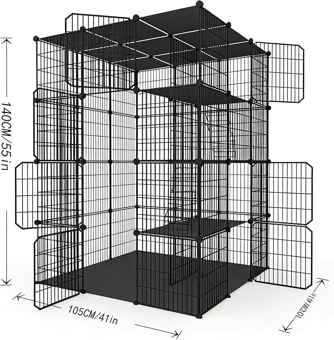 Large 4-Tier Cat Cage Indoor, DIY Cat Enclosures Detachable Metal Wire, Indoor Cat Crate Exercise Place Ideal for Kitty, Small Animals (Black, 41" L x 41" W x 55" H, 7)