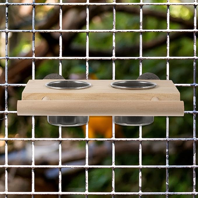 PRETYZOOM 2pcs Parrot Food Bowl Stainless Steel Bird Cage Accessories Feeding Cups with Stand Small and Large for Pet Bird Feeding and Watering Supplies