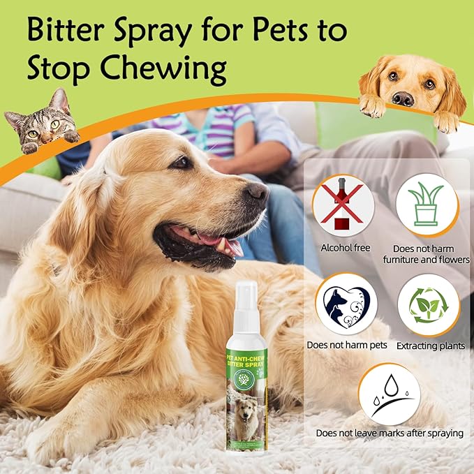 120ml Pet Anti-Chew Bitter Spray for Dogs and Cats, Safe Training Solution to Prevent Chewing and Licking on Furniture, Shoes, Bandages, and Household Items
