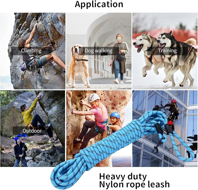 Long Dog Leash for Training 50Ft-Reflective Nylon Rope with Swivel Hook-Recall Agility Lead for Large Small Medium Dogs Outside Walking Hiking-Sky Blue
