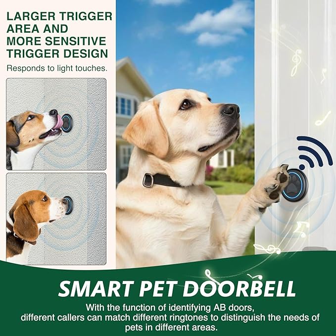 Dog Door Bell for Potty Training, Smart Wireless Doggie Doorbell to Go Outside, 1000 Feet Long Range with IP65 Waterproof Super-Light Touch Button, 60 Melodies & Adjustable Volume (1Button)