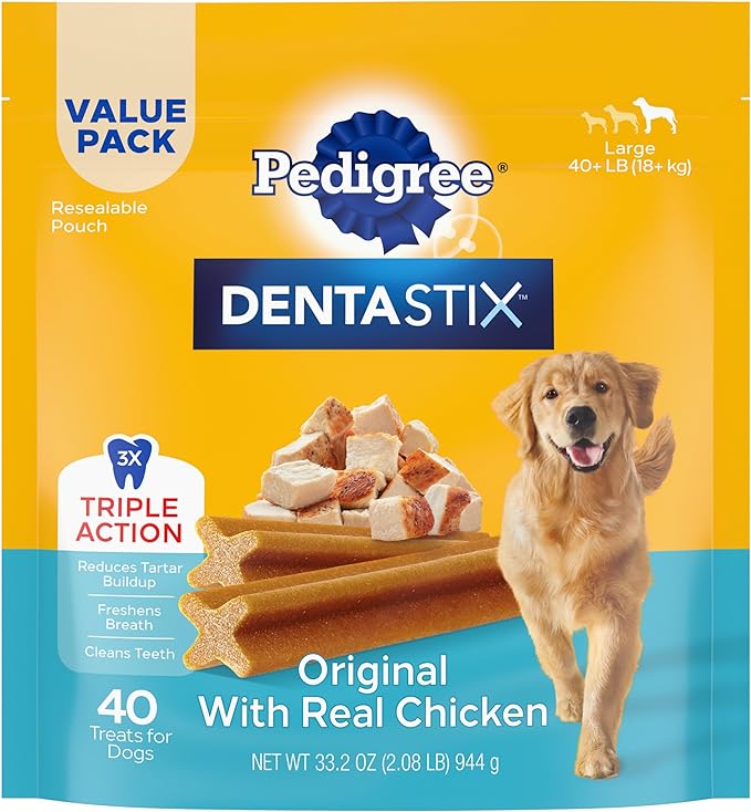 Pedigree Dentastix Large Dog Treats, Original Flavor with Real Chicken, 2.08 lb. Bag (40 Treats Total)