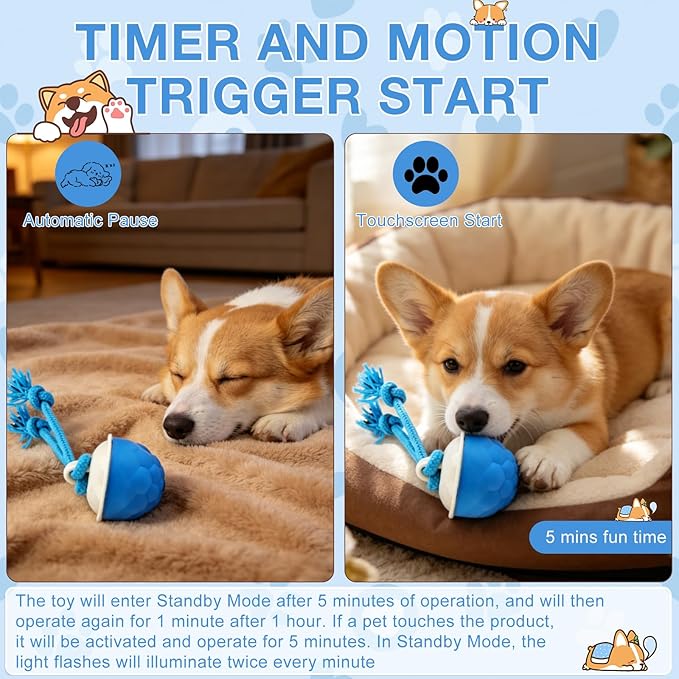 Interactive Dog Toys, 2026 Upgraded Motion Activated Automatic Rolling Ball Toys, USB Rechargeable for Small/Medium/Large Dogs Balls (Blue)