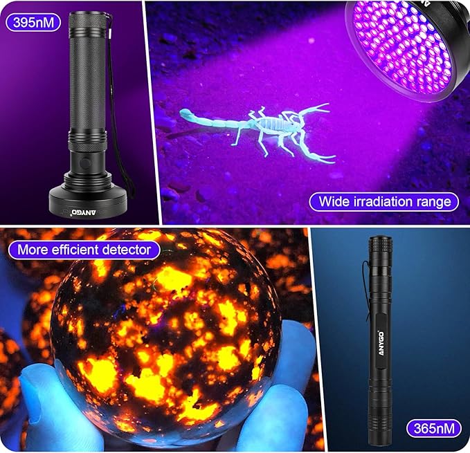 2-in-1 UV Flashlight Set: 100 LED 395nm Black Light for Pet Urine, Bed Bugs, Dust & Invisible Stains| 3W 365nm Mini UV Penlight for Precision Detection