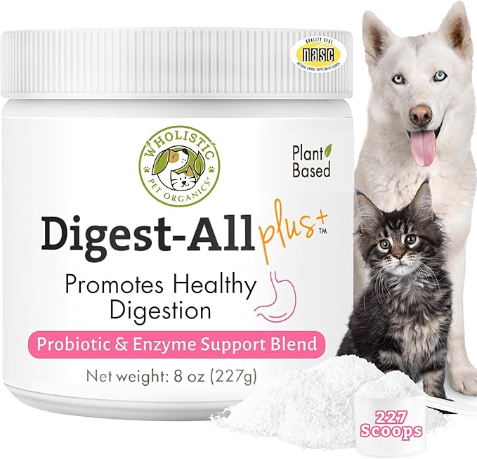 Wholistic Pet Organics Probiotics for Dogs with Digestive Enzymes & Prebiotic Fiber - 8 Oz - Daily Cat & Dog Probiotics for Digestive Health, Anti Diarrhea & Gut Support - Cat Probiotic - 227 Scoops