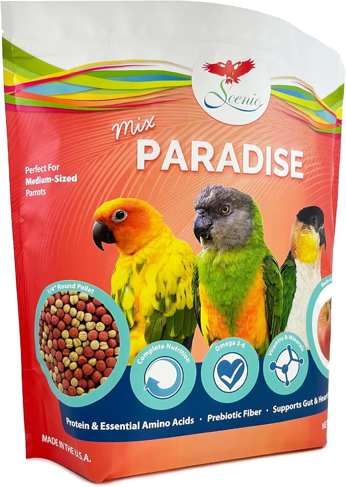 Scenic Mix Paradise Medium Parrot Food - 3.5 lb Bag - 1/4" Bird Pellets - Complete Nutrition for Sun Conures, Pionus, Senegals, Caiques & More