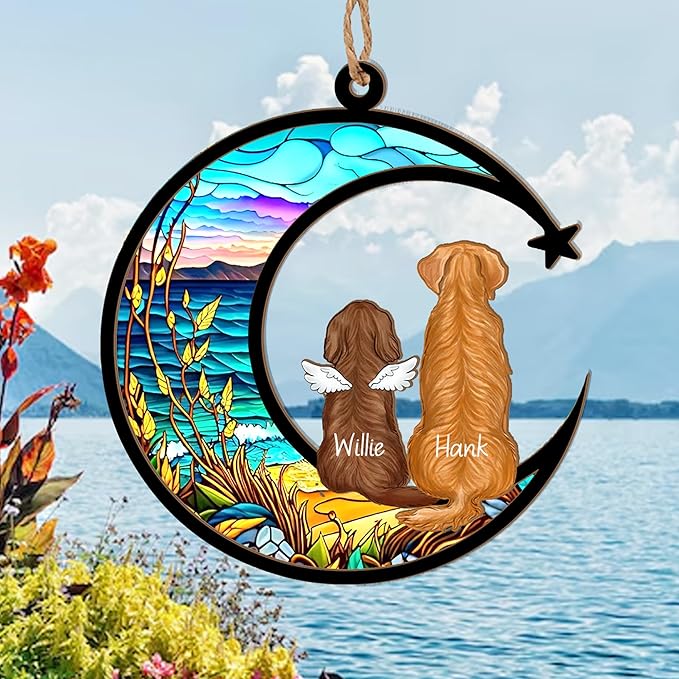 Personalized Dog Memorial Suncatcher – Custom Suncatcher with Name & Breed for Up to 3 Pets, Pet Loss Sympathy Gift, Memorial Keepsake for Dog Lovers