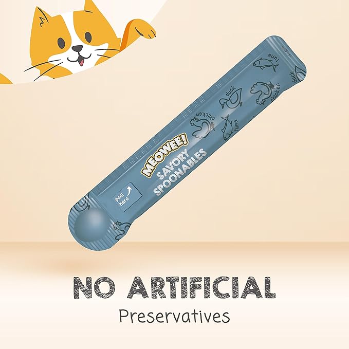 Savory Spoonables with Real Tuna, Chicken & Duck, 4 Count Tube, Triple Flavor Squeezable Lickable Wet Treats for Cats with Built-in Spoon for Less Mess (Pack of 2)